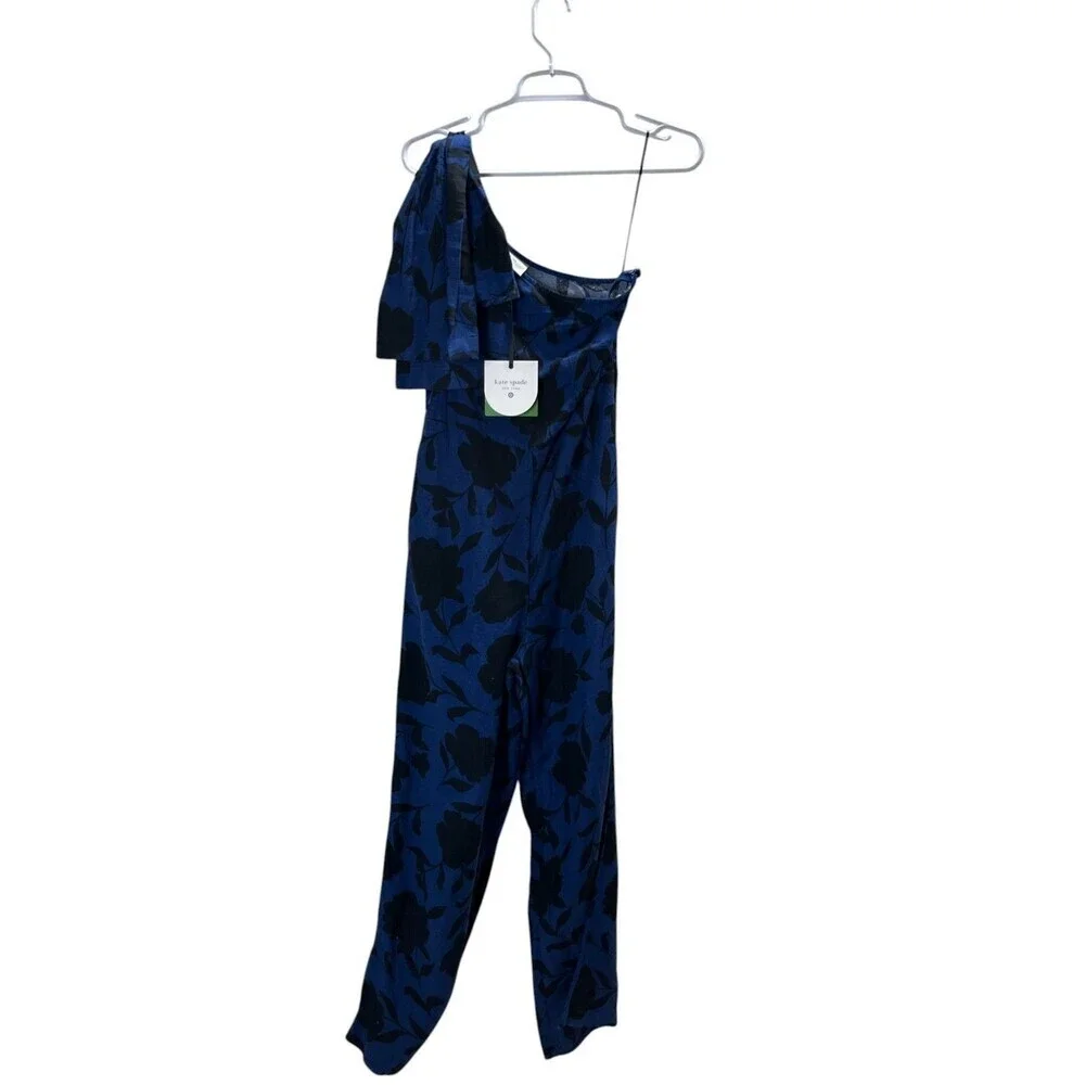 Kate Spade Romper Size 2 Women's Navy Black Floral One Shoulder Linen xTarget